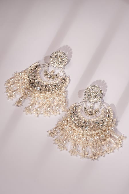 Bijoux By Priya Chandna Pearl & Crystal Half Moon Chandbalis 
