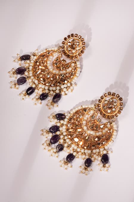Bijoux By Priya Chandna Gold Amethyst Pearl Chandbalis 