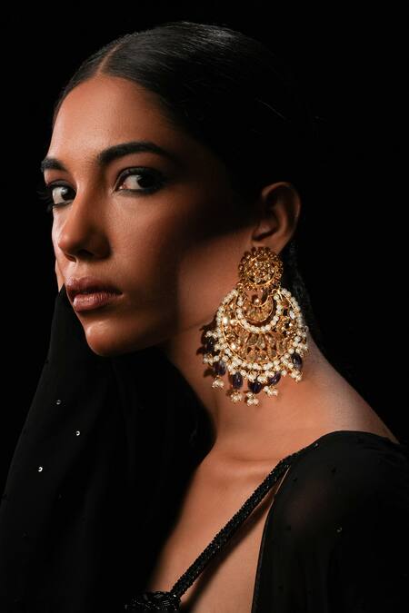 Bijoux By Priya Chandna Gold Plated Amethyst Pearl Chandbalis Online at Aza Fashions Bijoux By Priya Chandna_Gold Plated Amethyst Pearl Chandbalis _Online_at_Aza_Fashions