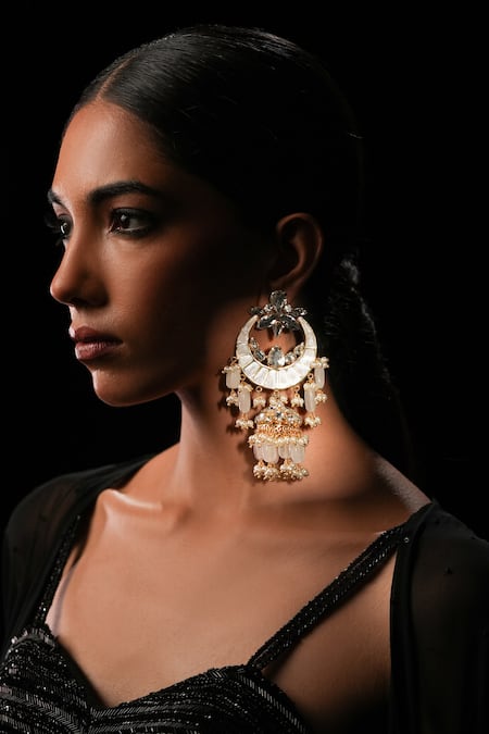 Bijoux By Priya Chandna Gold Plated Crystal Chand Bloom Chandbalis 