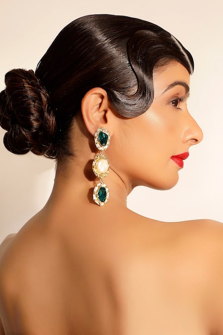 Buy Bijoux By Priya Chandna Green Crystals, Pearls Teal Blue Gemstone And Drop Earrings Online at Aza Fashions Buy_Bijoux By Priya Chandna_Green Crystals, Pearls Teal Blue Gemstone And Drop Earrings _Online_at_Aza_Fashions