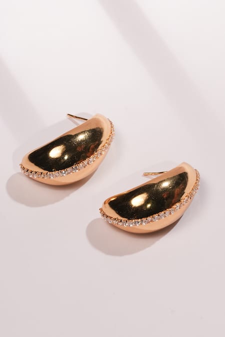 Bijoux By Priya Chandna Gold Crystal Bean Shaped Studs 