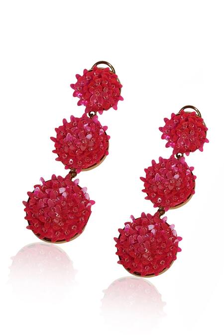 Bijoux By Priya Chandna_Pink Sequins Floral Dangler Earrings _Online_at_Aza_Fashions