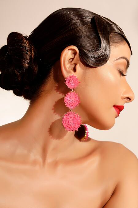 Buy_Bijoux By Priya Chandna_Pink Sequins Floral Dangler Earrings _Online_at_Aza_Fashions