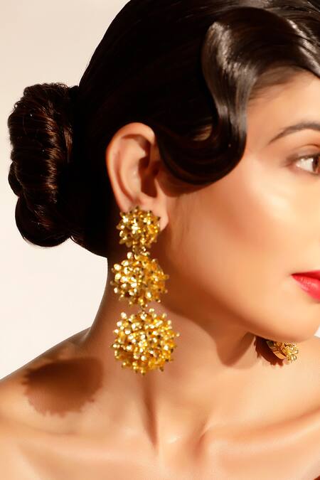 Bijoux By Priya Chandna Gold Plated Sequins Floret Dangler Earrings Online at Aza Fashions Bijoux By Priya Chandna_Gold Plated Sequins Floret Dangler Earrings _Online_at_Aza_Fashions