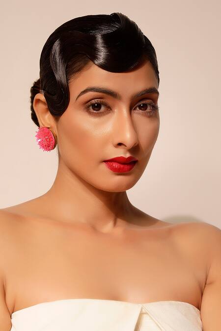 Bijoux By Priya Chandna_Pink Sequins Embellished Stud Earrings _Online_at_Aza_Fashions