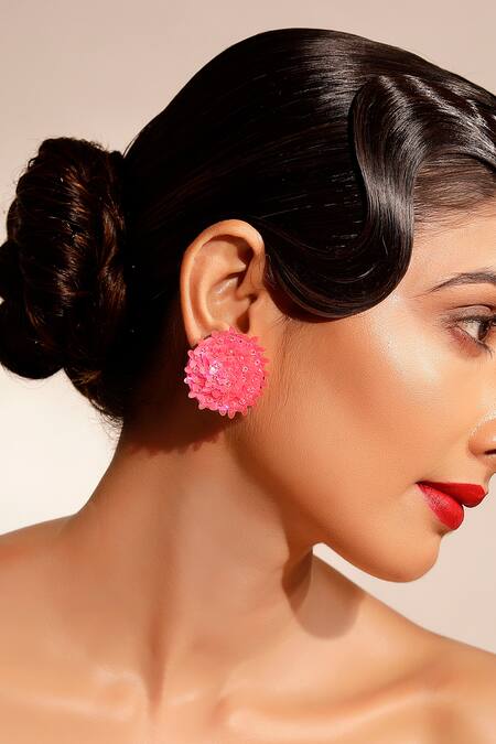 Buy_Bijoux By Priya Chandna_Pink Sequins Embellished Stud Earrings _Online_at_Aza_Fashions