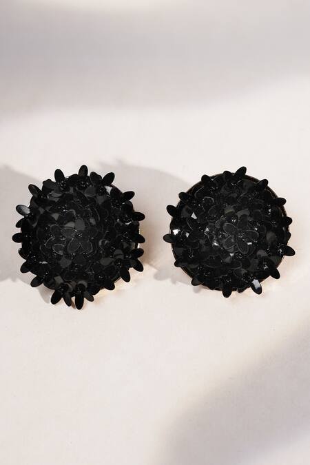 Bijoux By Priya Chandna_Black Sequins Blossom Embellished Studs _Online_at_Aza_Fashions