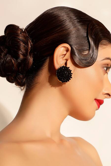 Buy_Bijoux By Priya Chandna_Black Sequins Blossom Embellished Studs _Online_at_Aza_Fashions