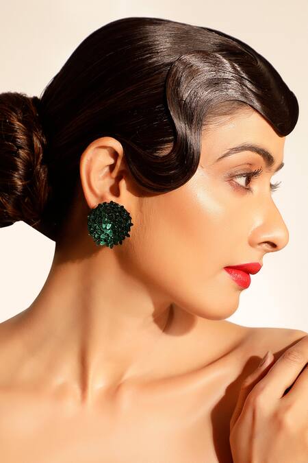 Buy_Bijoux By Priya Chandna_Green Sequins Petal Blossom Studs _Online_at_Aza_Fashions