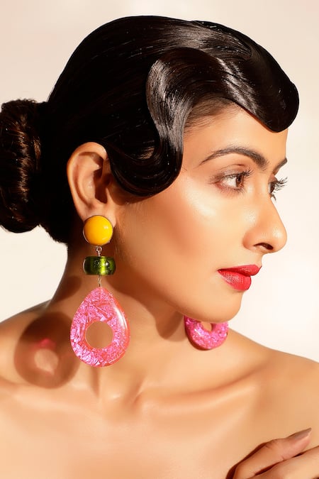 Bijoux By Priya Chandna Resin & Foil Detail Teardrop Earrings 