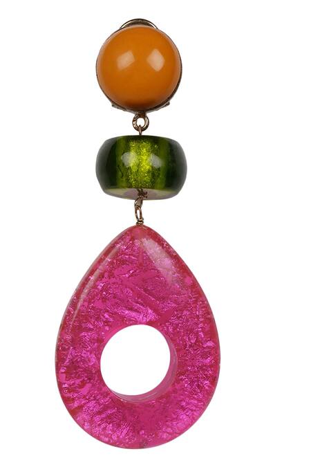 Bijoux By Priya Chandna Pink Foil Printing Teardrop Resin And Detail Earrings Online at Aza Fashions Bijoux By Priya Chandna_Pink Foil Printing Teardrop Resin And Detail Earrings _Online_at_Aza_Fashions