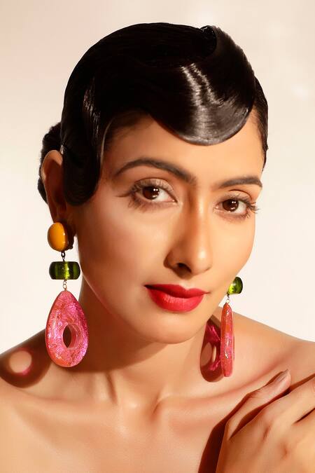 Buy Bijoux By Priya Chandna Pink Foil Printing Teardrop Resin And Detail Earrings Online at Aza Fashions Buy_Bijoux By Priya Chandna_Pink Foil Printing Teardrop Resin And Detail Earrings _Online_at_Aza_Fashions