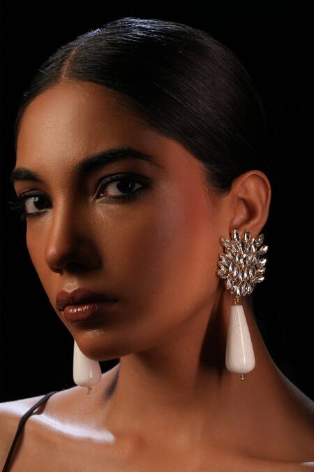 Bijoux By Priya Chandna White Crystals Gold Plated Drop Earrings Online at Aza Fashions Bijoux By Priya Chandna_White Crystals Gold Plated Drop Earrings _Online_at_Aza_Fashions