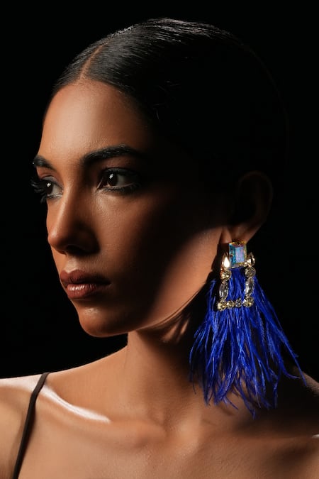 Bijoux By Priya Chandna Feather Crystal Embellished Earrings 