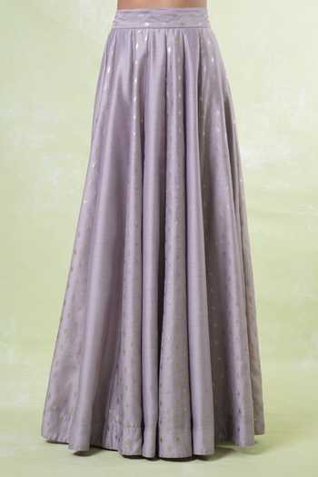 Khwaab By Sanjana Lakhani_Purple Chanderi, Organza Embroidery Round Neck Mauve Floral Lehenga Set _at_Aza_Fashions