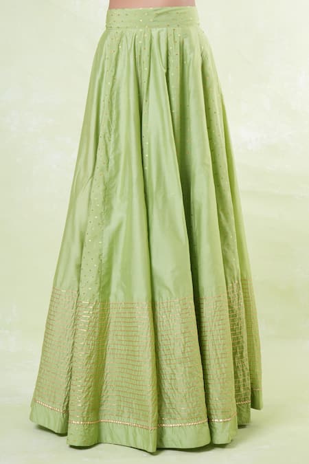 Naintara Bajaj_Green Chanderi, Chiffon Square Neck Woven Butti Lehenga Set _at_Aza_Fashions