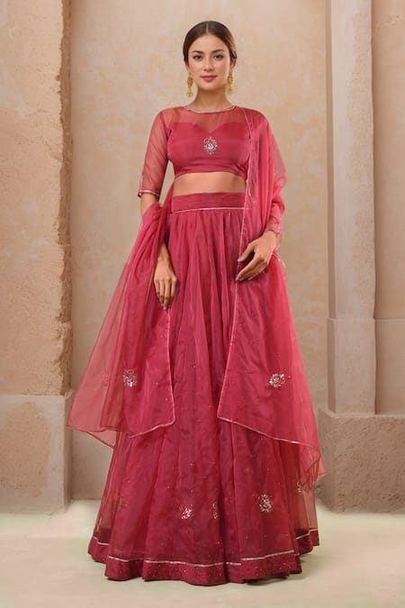 Naintara Bajaj Red Mukaish Embroidered Lehenga Set 