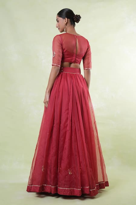 Naintara Bajaj Red Mukaish Embroidered Lehenga Set 