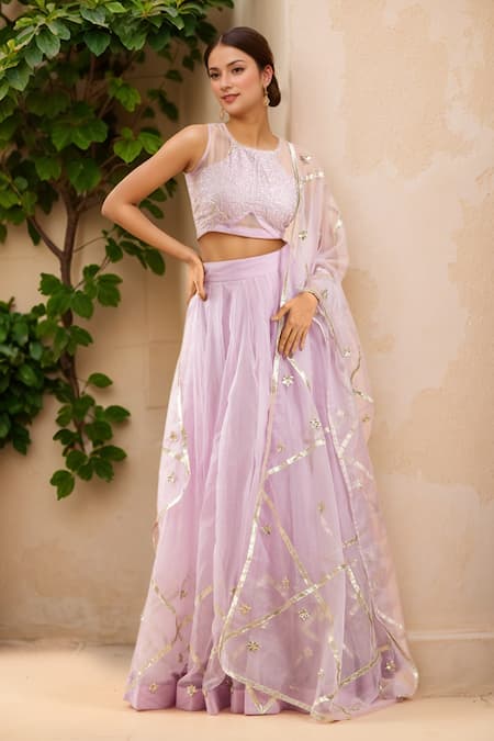 Naintara Bajaj Geometric Gota Lace Embroidered Lehenga Set 