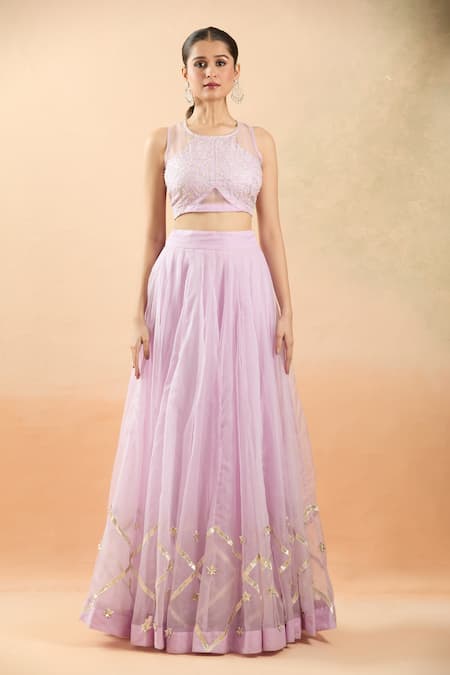 Naintara Bajaj Geometric Gota Lace Embroidered Lehenga Set 