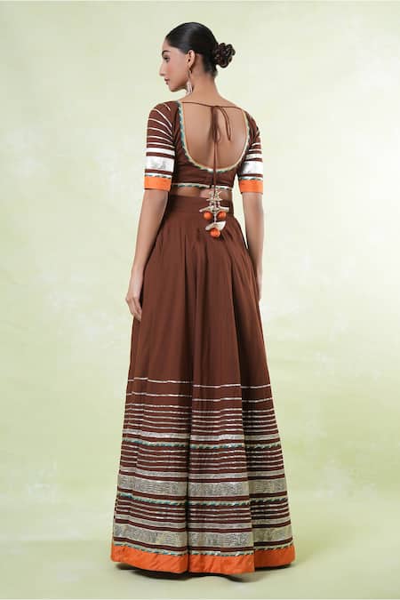 Naintara Bajaj Brown Lace Embroidered Lehenga Set 