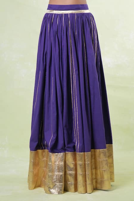 Buy_Naintara Bajaj_Purple Cotton, Organza Gota Patti Square Neck Lace Embroidered Lehenga Set _Online_at_Aza_Fashions