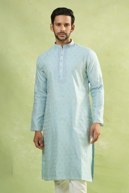 Buy_Arihant Rai Sinha_Blue Jacquard Embroidery Floral Woven Kurta 