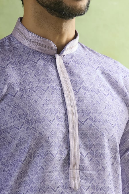 Buy_Arihant Rai Sinha_Purple Viscose, Polyester Embroidery Leaf Butti Print Kurta Set _Online_at_Aza_Fashions