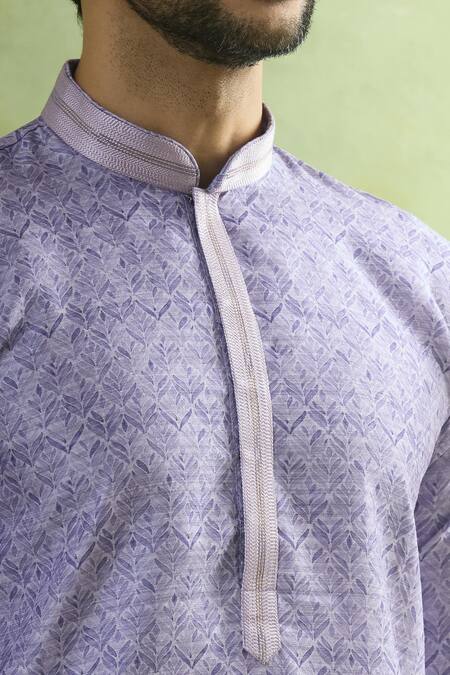 Arihant Rai Sinha_Purple Viscose Embroidery Leaf Butti Print Kurta _Online_at_Aza_Fashions
