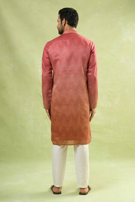 Shop Arihant Rai Sinha Red Viscose, Polyester Embroidery Ombre Chevron Print Kurta Set at Aza Fashions Shop_Arihant Rai Sinha_Red Viscose, Polyester Embroidery Ombre Chevron Print Kurta Set_at_Aza_Fashions