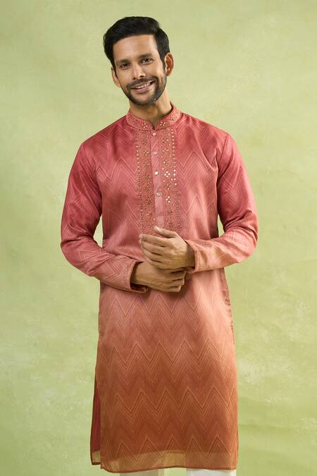 Buy Arihant Rai Sinha Red Viscose Embroidery Ombre Chevron Print Kurta Buy_Arihant Rai Sinha_Red Viscose Embroidery Ombre Chevron Print Kurta