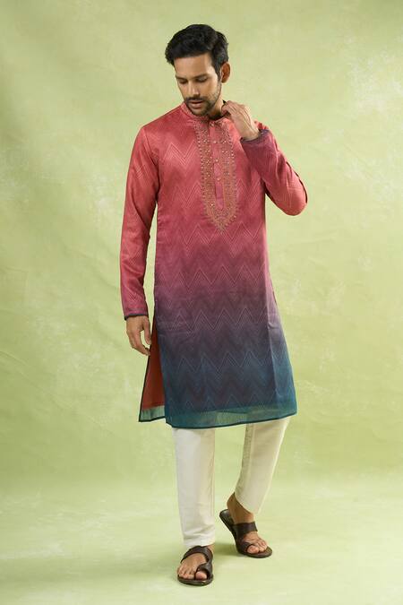 Buy Arihant Rai Sinha Red Viscose Embroidery Gradient Zig Zag Print Kurta Buy_Arihant Rai Sinha_Red Viscose Embroidery Gradient Zig Zag Print Kurta