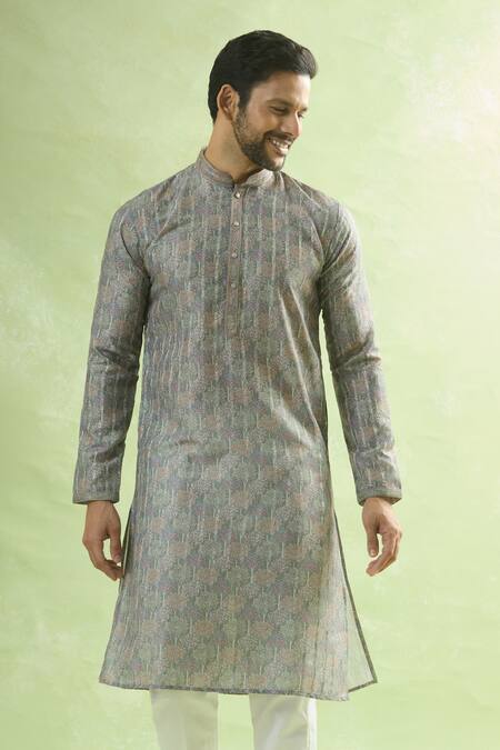 Shop_Arihant Rai Sinha_Green Cotton, Viscose Blossom Print Kurta Set_Online_at_Aza_Fashions