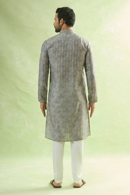 Shop_Arihant Rai Sinha_Green Viscose Blossom Print Kurta _at_Aza_Fashions