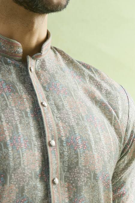 Arihant Rai Sinha_Green Viscose Blossom Print Kurta _Online_at_Aza_Fashions