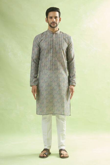 Buy_Arihant Rai Sinha_Green Viscose Blossom Print Kurta _Online_at_Aza_Fashions