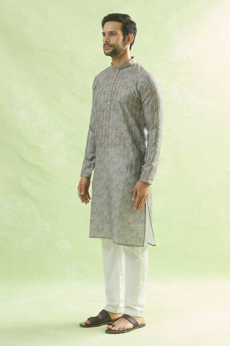Shop_Arihant Rai Sinha_Green Viscose Blossom Print Kurta _Online_at_Aza_Fashions
