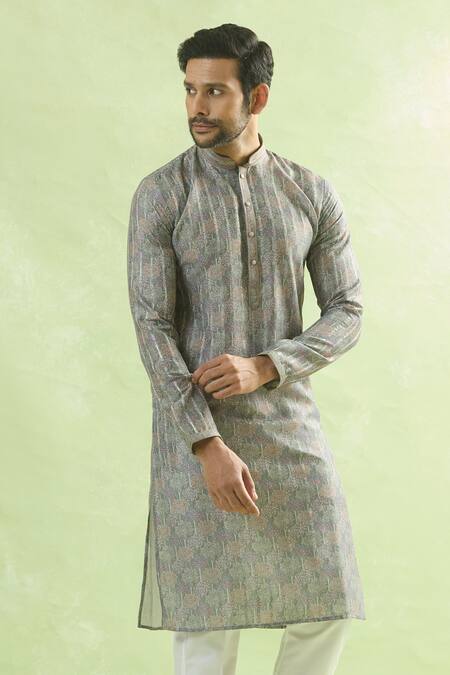 Arihant Rai Sinha_Green Viscose Blossom Print Kurta _at_Aza_Fashions