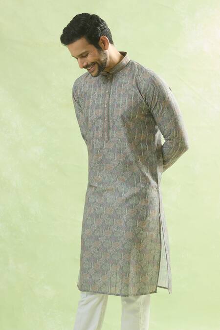 Buy_Arihant Rai Sinha_Green Viscose Blossom Print Kurta 
