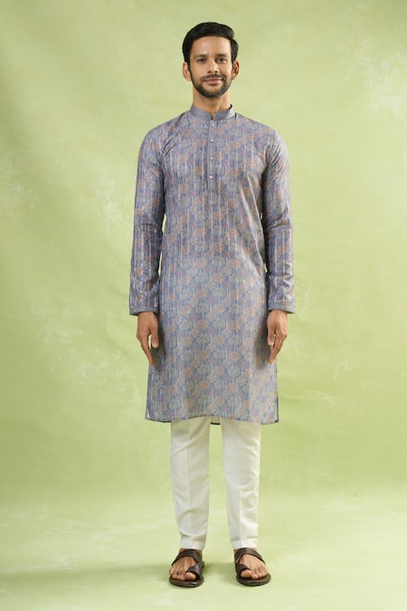 Buy_Arihant Rai Sinha_Gray Cotton, Viscose Embroidery Bloom Print Kurta Set 