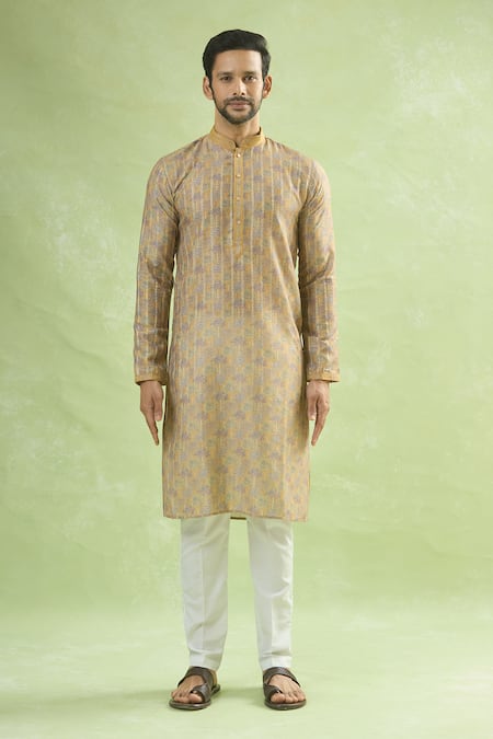 Buy_Arihant Rai Sinha_Yellow Viscose Bloomy Print Kurta _Online_at_Aza_Fashions