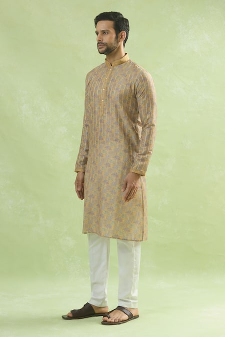 Shop_Arihant Rai Sinha_Yellow Viscose Bloomy Print Kurta _Online_at_Aza_Fashions