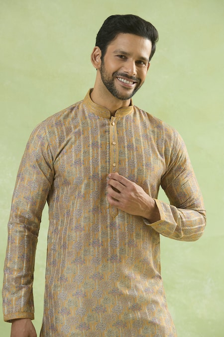Buy_Arihant Rai Sinha_Yellow Viscose Bloomy Print Kurta 