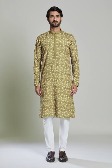 Arihant Rai Sinha_Green Viscose, Polyester Foliage Print Kurta Set_Online_at_Aza_Fashions