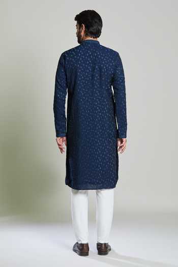Arihant Rai Sinha Navy Blue Geometric Stripe Embroidered Kurta Set 