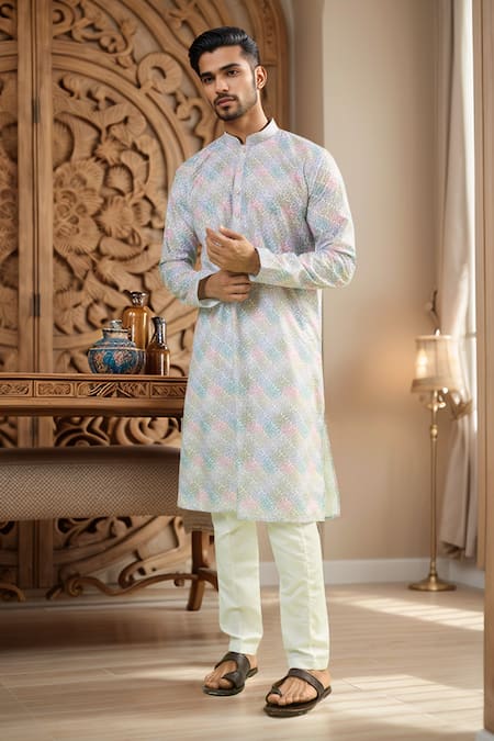 Arihant Rai Sinha Multi Color Viscose, Cotton Embroidery Chikankari Kurta Set 