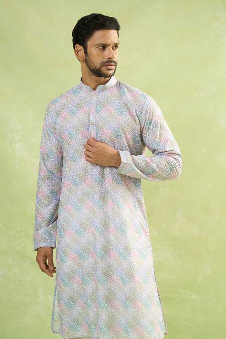 Arihant Rai Sinha_Multi Color Viscose, Cotton Embroidery Chikankari Kurta Set _Online_at_Aza_Fashions