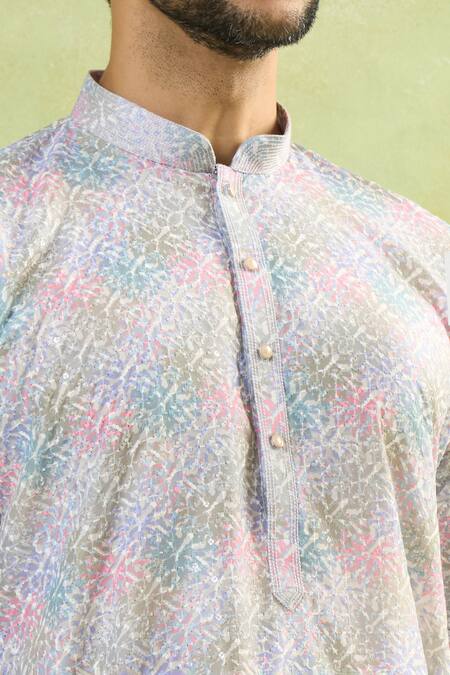 Buy_Arihant Rai Sinha_Multi Color Viscose, Cotton Embroidery Chikankari Kurta Set _Online_at_Aza_Fashions