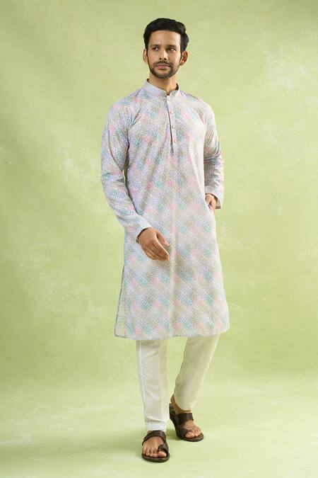 Shop_Arihant Rai Sinha_Multi Color Viscose, Cotton Embroidery Chikankari Kurta Set _Online_at_Aza_Fashions